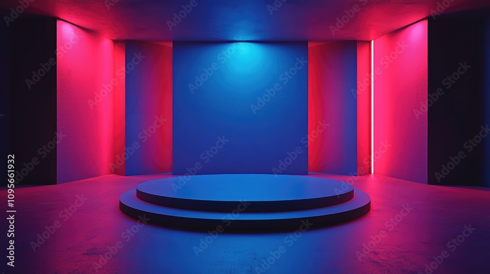 Two-Tiered Platform in a Neon-Lit Room Two-Tiered Platform in a Neon-Lit Room