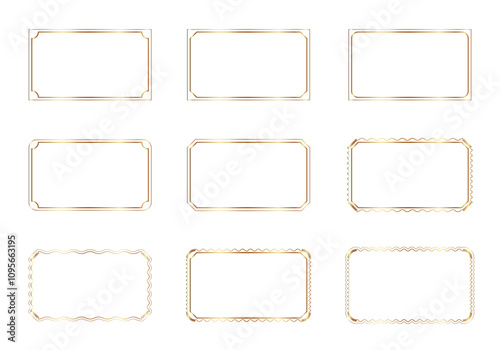 Vintage frame, gold edge, thin rectangular elements, ornament, for festival decoration, product, flat, website.