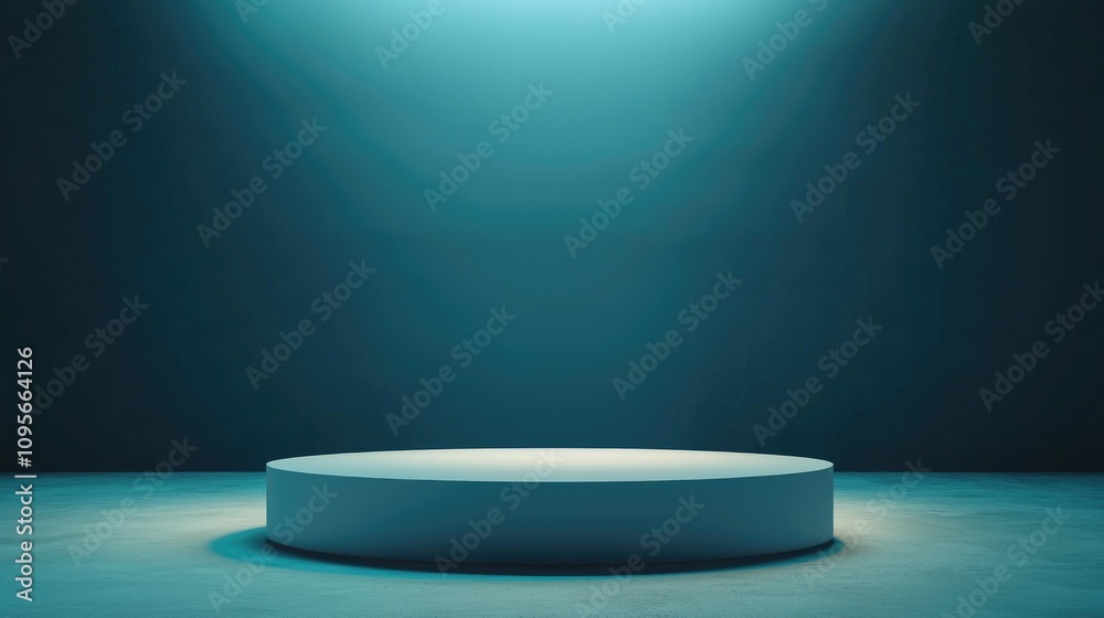 A White Cylinder Platform Under a Teal Spotlight A White Cylinder Platform Under a Teal Spotlight