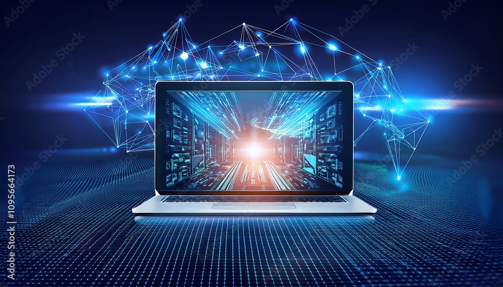 Digital Internet of Things Technology Concept Icon - Laptop Computer Digital Internet of Things Technology Concept Icon - Laptop Computer