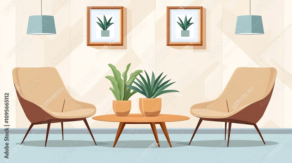 Fototapeta premium Cozy and Minimalist Living Room with Elegant Furniture Potted Plants and Minimalist Accents in a Bright and Airy Interior Design
