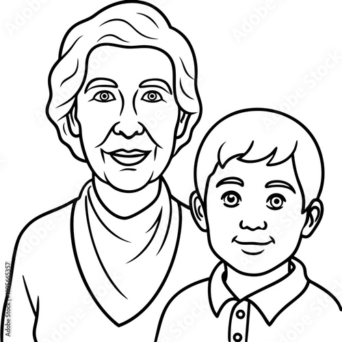 elderly woman with son illustration