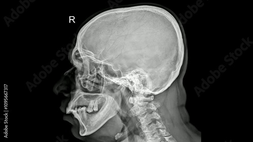 X-Ray of the Skull Bones in Lateral Projection - Essential Radiographic View for Diagnosing Cranial Fractures and Abnormalities