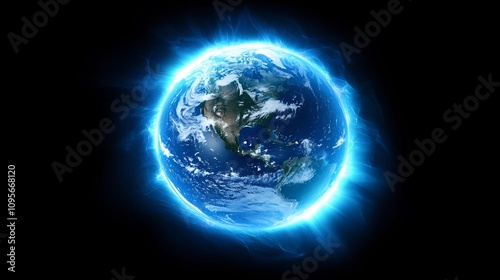 Glowing and radiant Earth globe with protective visuals symbolizing the preservation and conservation of the ozone layer and the environment  Concept of sustainability renewable energy