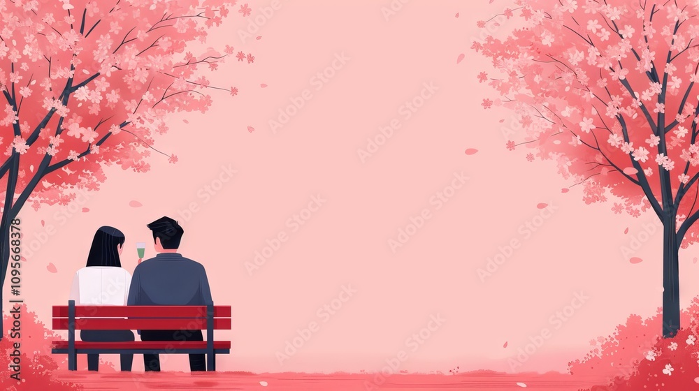 Couple enjoying a drink under blooming cherry trees. Couple enjoying a drink under blooming cherry trees.