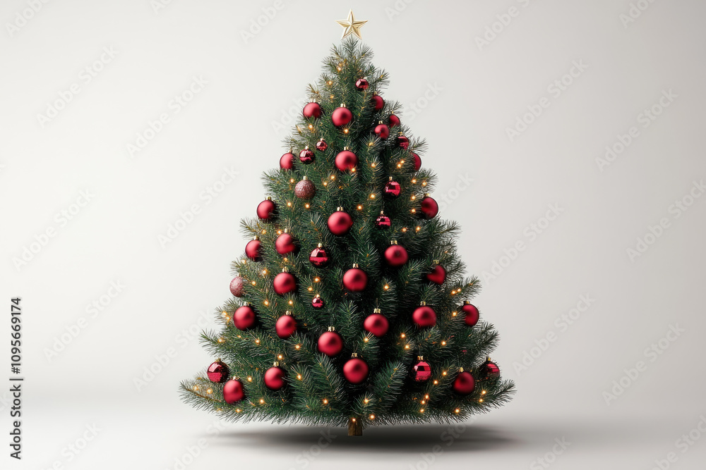A Christmas tree adorned with red and gold ornaments. A Christmas tree adorned with red and gold ornaments.
