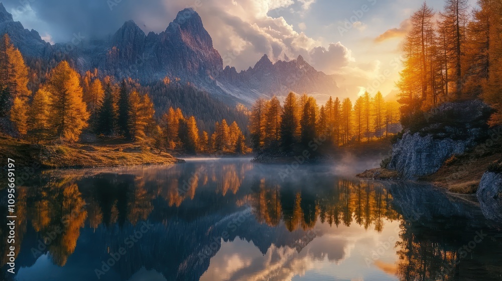 Obraz premium Sunrise Over Mountain Lake