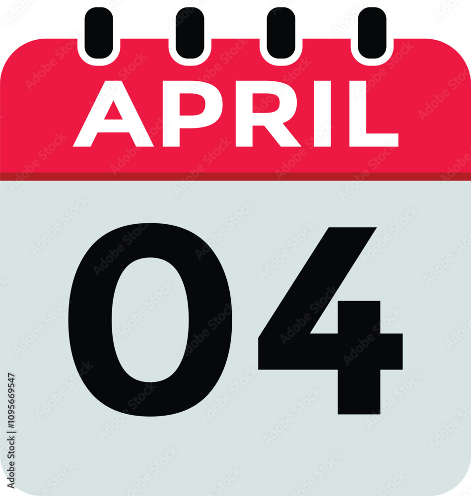 4 April calendar vector. Flat vector daily calendar icon. calendar icon vector.4 april Calendar Day or Calendar Date for Deadlines or Appointment
4 April calendar vector. Flat vector daily calendar icon. calendar icon vector.4 april Calendar Day or Calendar Date for Deadlines or Appointment