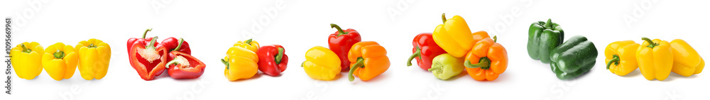 Set of many bell peppers on white background Set of many bell peppers on white background