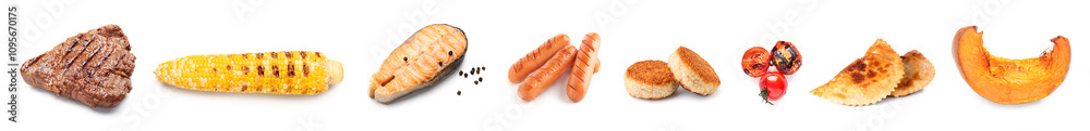 Group of fried food on white background Group of fried food on white background