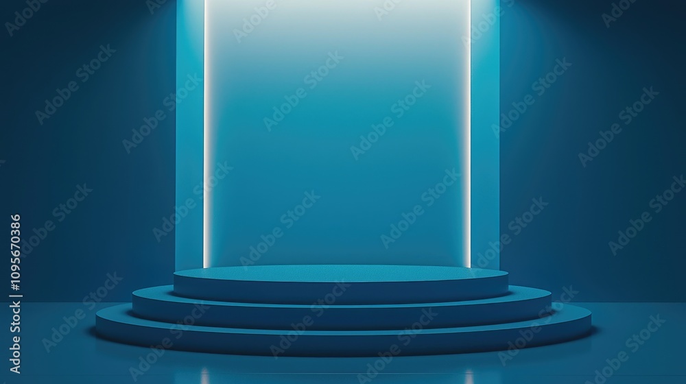 Blue Circular Pedestal with Illuminated Backdrop Blue Circular Pedestal with Illuminated Backdrop