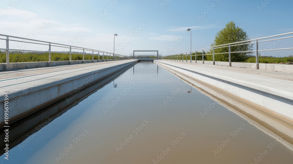 Fototapeta premium Water filtration system at a landfill, ensuring that contaminated runoff is properly treated runoff treatment, water filtration