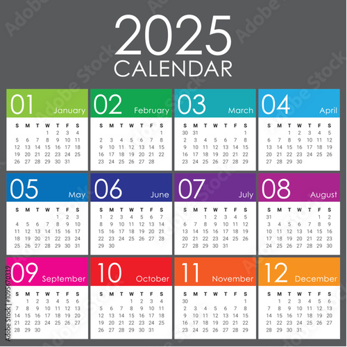 2025 year calendar vector design template