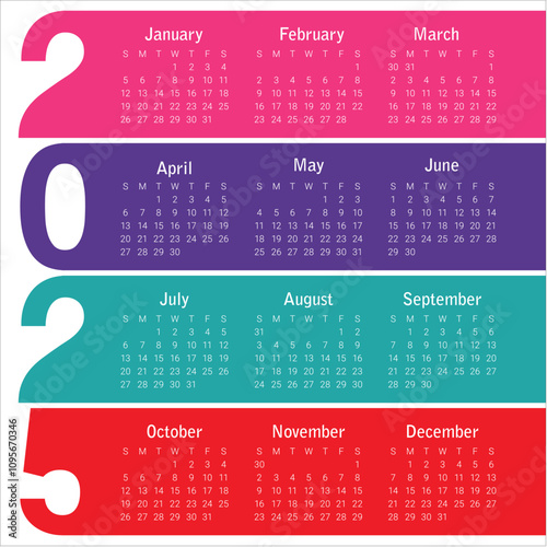 2025 year calendar vector design template