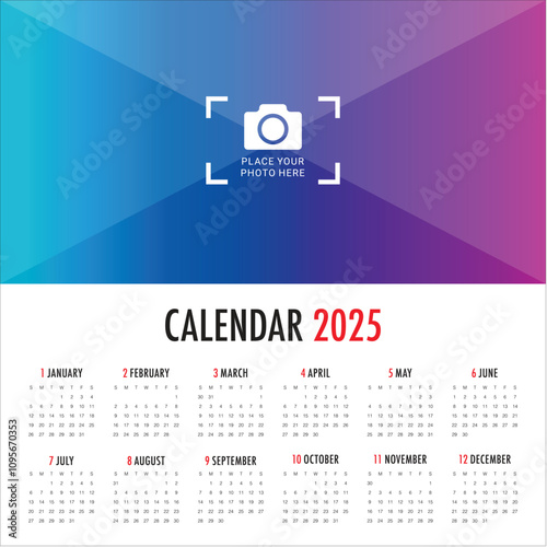 2025 year calendar vector design template