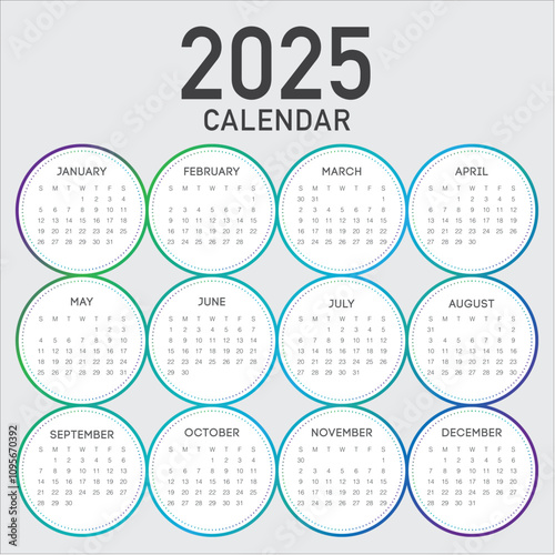 2025 year calendar vector design template