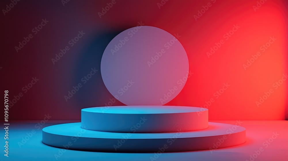 Two-Tiered Round Platform Illuminated by Blue and Red Lights Two-Tiered Round Platform Illuminated by Blue and Red Lights