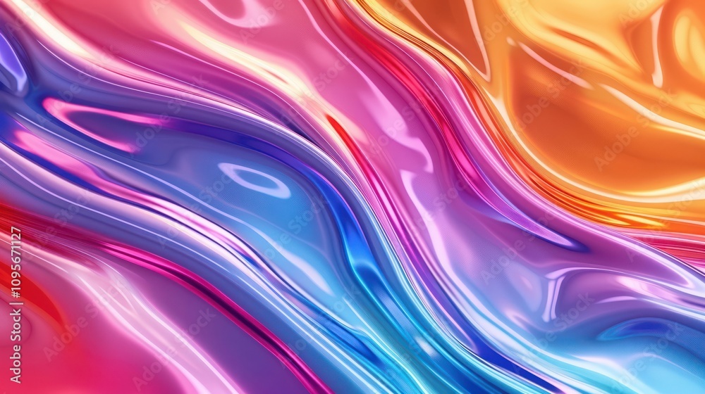 colorful liquid chrome waves abstract background, glossy finish colorful liquid chrome waves abstract background, glossy finish