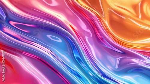 colorful liquid chrome waves abstract background, glossy finish