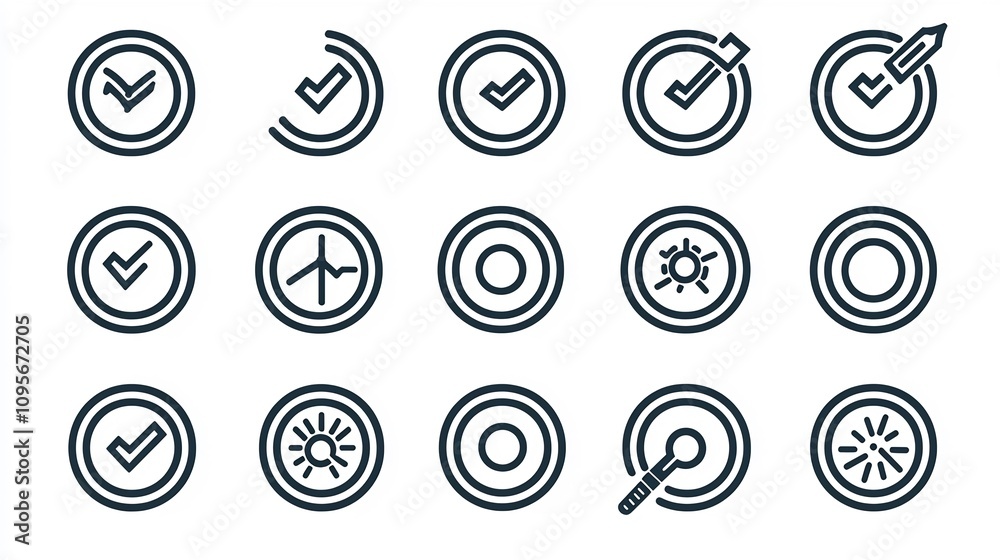 This contemporary black and white outline icon set features 15 clean modern designs covering various aspects of project management workflow process improvement and target success visualization This contemporary black and white outline icon set features 15 clean modern designs covering various aspects of project management workflow process improvement and target success visualization