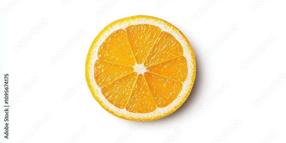 Fototapeta premium Fresh orange slice on a white background, showcasing vibrant color and texture.