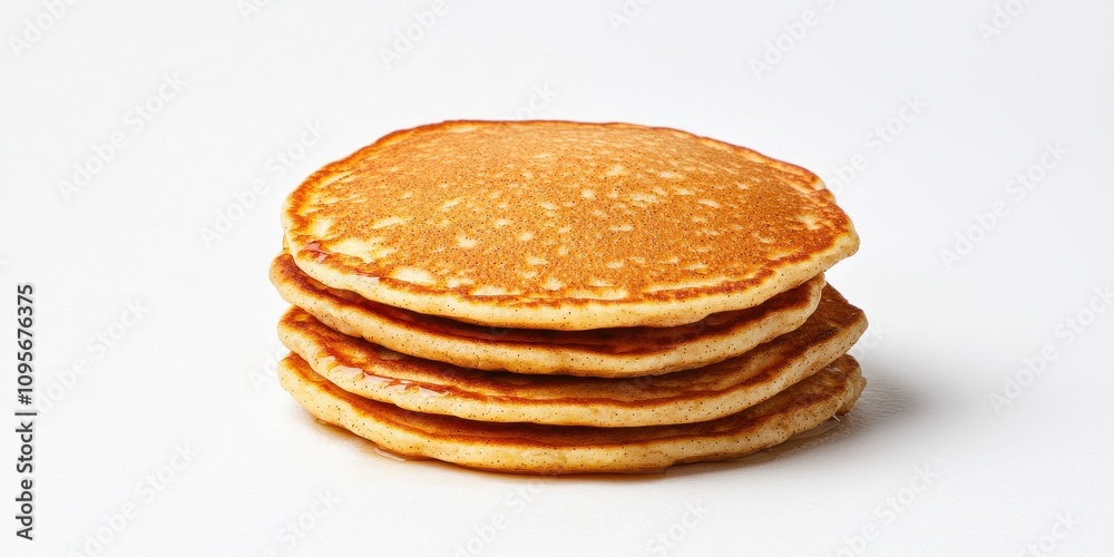 A delicious stack of golden pancakes, perfect for breakfast or brunch.