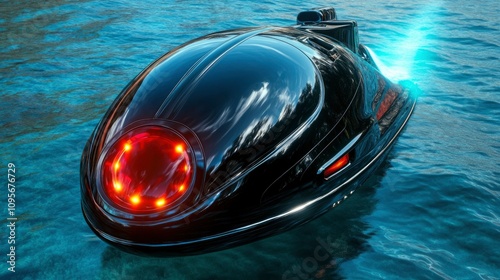 Sleek Black Jet Ski on Calm Water with Illuminated Rear Light photo