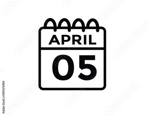 5 April calendar vector. Flat vector daily calendar icon. calendar icon vector.5 April Calendar Day or Calendar Date for Deadlines or Appointment 