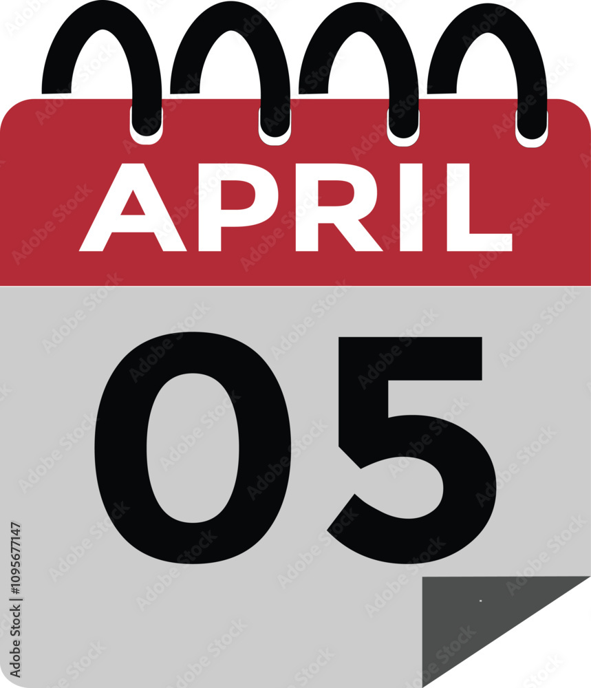 5 April calendar vector. Flat vector daily calendar icon. calendar icon vector.5 April Calendar Day or Calendar Date for Deadlines or Appointment 5 April calendar vector. Flat vector daily calendar icon. calendar icon vector.5 April Calendar Day or Calendar Date for Deadlines or Appointment