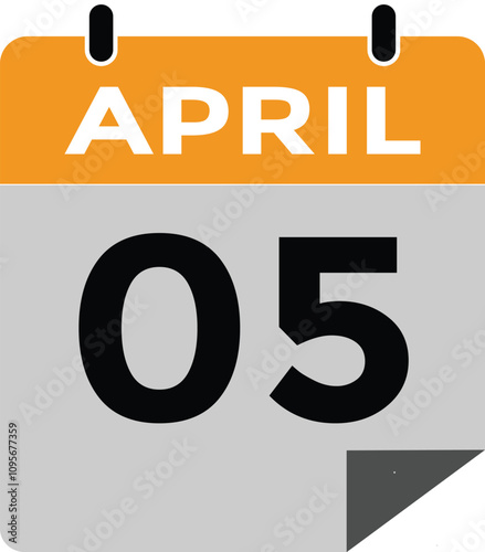 5 April calendar vector. Flat vector daily calendar icon. calendar icon vector.5 April Calendar Day or Calendar Date for Deadlines or Appointment 