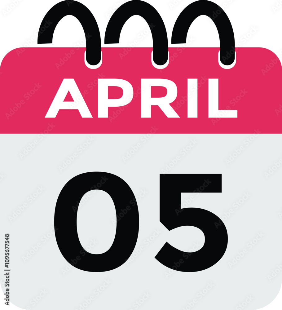 5 April calendar vector. Flat vector daily calendar icon. calendar icon vector.5 April Calendar Day or Calendar Date for Deadlines or Appointment 5 April calendar vector. Flat vector daily calendar icon. calendar icon vector.5 April Calendar Day or Calendar Date for Deadlines or Appointment