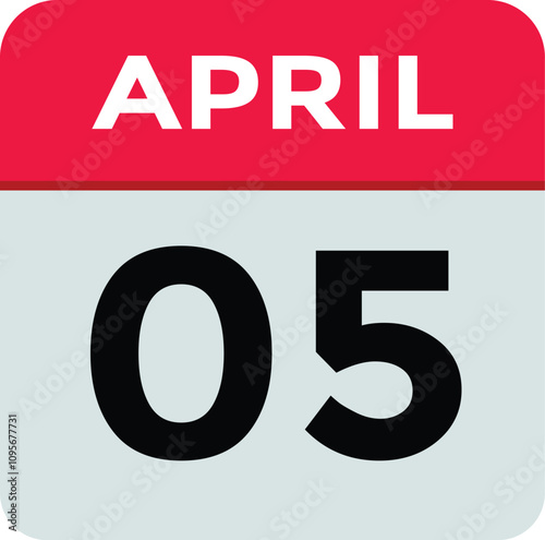 5 April calendar vector. Flat vector daily calendar icon. calendar icon vector.5 April Calendar Day or Calendar Date for Deadlines or Appointment 