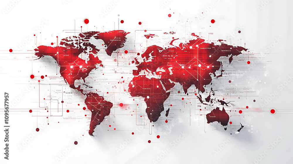 Global map with red dots indicating breaking events around the world 1 Global map with red dots indicating breaking events around the world 1