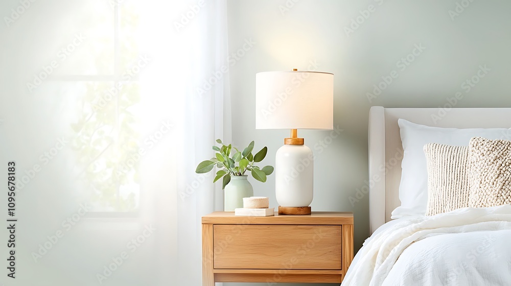 Cozy bedroom setup with stylish lamp and greenery modern home interior design relaxing space aesthetic view comfort concept Cozy bedroom setup with stylish lamp and greenery modern home interior design relaxing space aesthetic view comfort concept