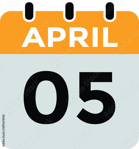 5 April calendar vector. Flat vector daily calendar icon. calendar icon vector.5 April Calendar Day or Calendar Date for Deadlines or Appointment 