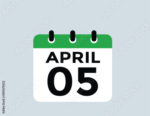 5 April calendar vector. Flat vector daily calendar icon. calendar icon vector.5 April Calendar Day or Calendar Date for Deadlines or Appointment 
