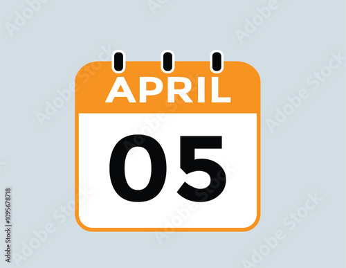 5 April calendar vector. Flat vector daily calendar icon. calendar icon vector.5 April Calendar Day or Calendar Date for Deadlines or Appointment 