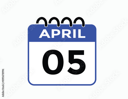 5 April calendar vector. Flat vector daily calendar icon. calendar icon vector.5 April Calendar Day or Calendar Date for Deadlines or Appointment 