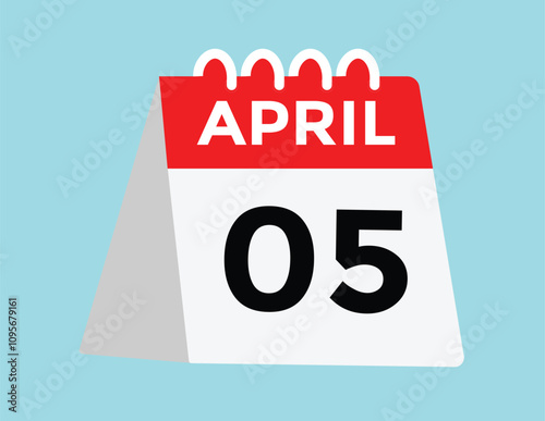 5 April calendar vector. Flat vector daily calendar icon. calendar icon vector.5 April Calendar Day or Calendar Date for Deadlines or Appointment 