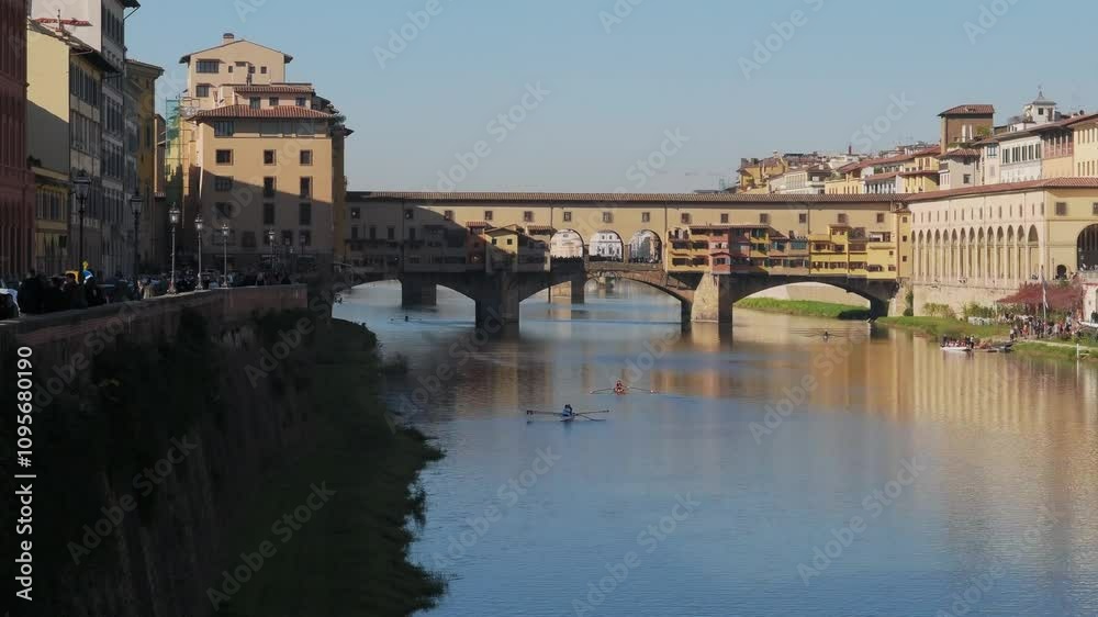Morning view of River Arno and Ponte Vecchio in Florence, Italy Morning view of River Arno and Ponte Vecchio in Florence, Italy