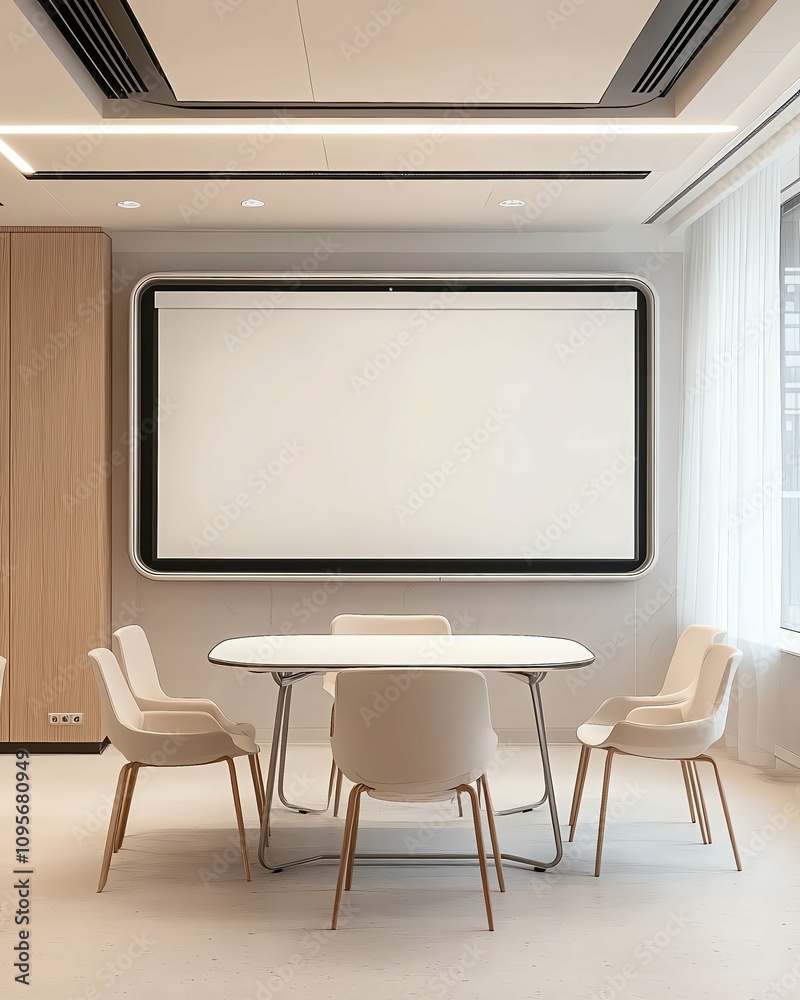 blank screen white b0ad in modern office Modern office meeting room with projector screen. blank screen white b0ad in modern office Modern office meeting room with projector screen.