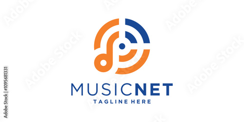 logo design combination note music and signal,internet,network,connect,symbol,icon,vector,idea,creative.