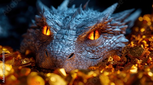 Majestic Dragon Guarding a Pile of Gold Treasure