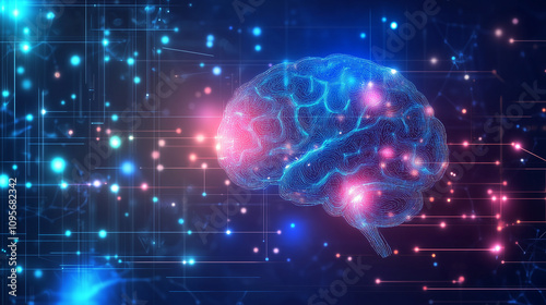 Wallpaper Mural 人工知能とニューラルネットワークのイメージを脳と光の粒子で描いたAI生成画像 Torontodigital.ca