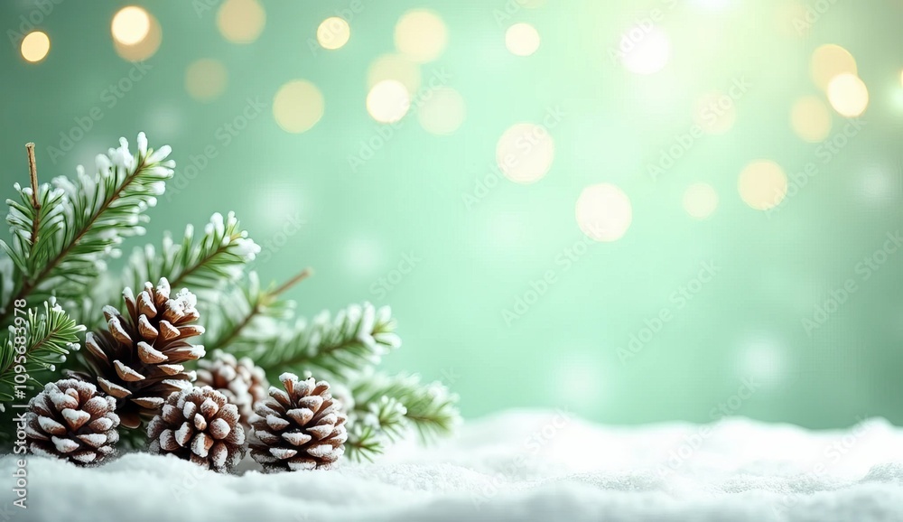 The branches of an outdoor Christmas tree, with sparkling bokeh and falling snow, create a magical and peaceful atmosphere typical of the holiday The branches of an outdoor Christmas tree, with sparkling bokeh and falling snow, create a magical and peaceful atmosphere typical of the holiday