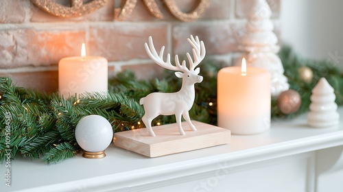 Festive holiday decor featuring a white reindeer cozy living room decorative display serene setting warm atmosphere