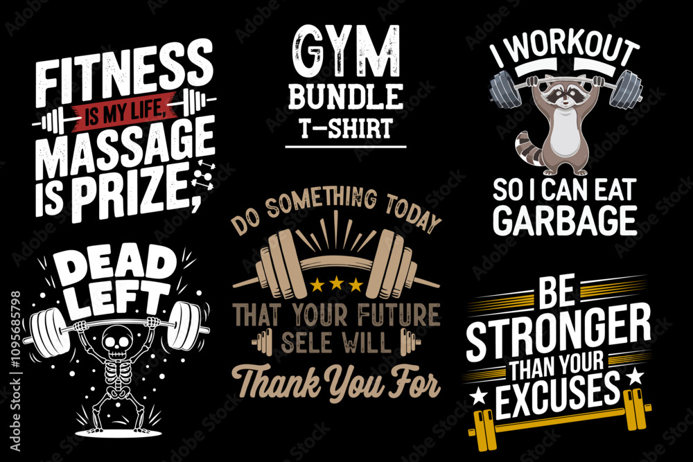 Fototapeta premium Gym Bundle Tshirt design. Fitness t-shirt bundle.le T-shirt