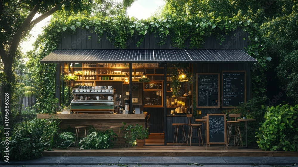 A cozy caf? surrounded by greenery, inviting patrons to enjoy drinks in a serene setting. A cozy caf? surrounded by greenery, inviting patrons to enjoy drinks in a serene setting.