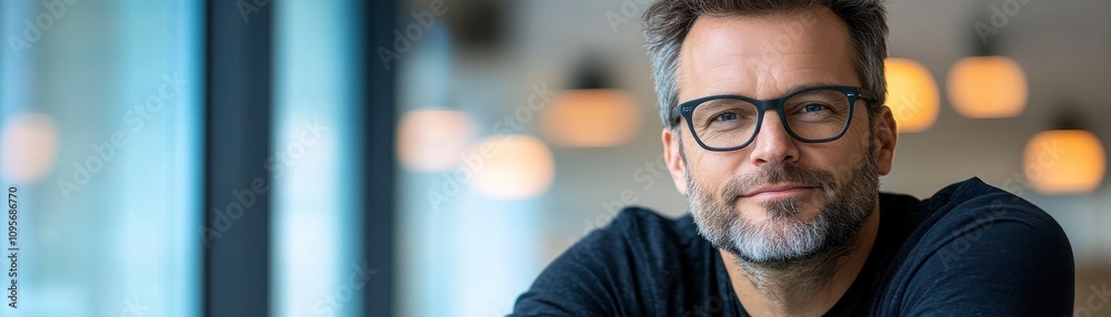 Close-up portrait of a man in glasses and a black shirt a study in minimalist style and modern fashion Close-up portrait of a man in glasses and a black shirt a study in minimalist style and modern fashion