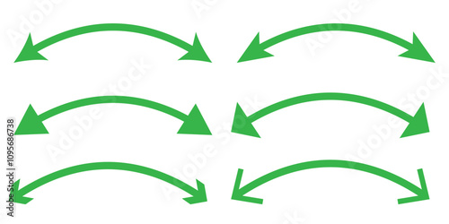 Dual arrow. Dual semi circle arrow. Vector illustration. Semicircular curved thin long double ended arrow. Black arrow Set.